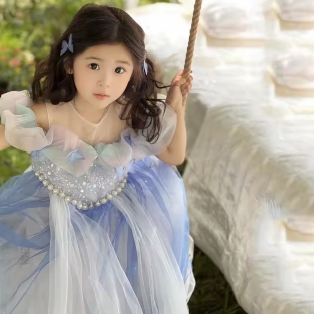 Elegant Blue and White Dress for Kids